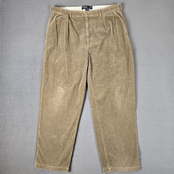 Polo Ralph Lauren Other - Polo Ralph Lauren Andrew Pleated Corduroy Pants Tan Khaki W38 Vintage 90s